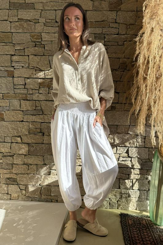 Basso Shirring Genie Pant White